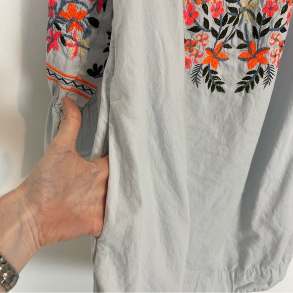 Free People Floral Embroidered off shoulder mini dress Cotton Gray pockets SZ XS - Picture 5 of 8